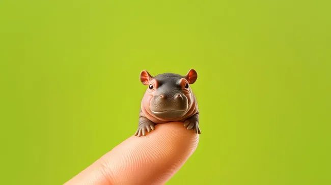 Winziges Flusspferd-Figurchen auf menschlichem Finger