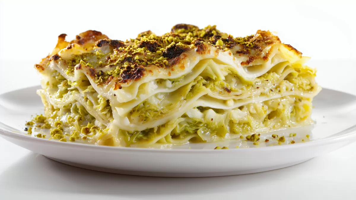 Wirsing Lasagne mit Ras el Hanout auf weißem Teller