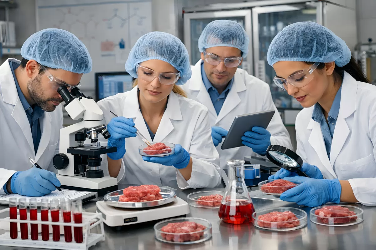 Wissenschaftler analysieren Fleischproben im Labor