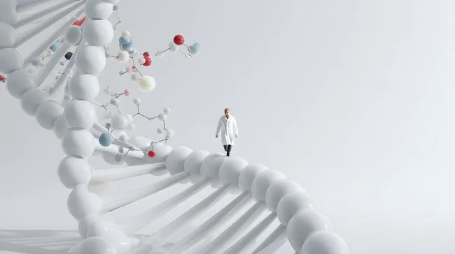 Wissenschaftler durchschreitet DNA-Doppelhelix