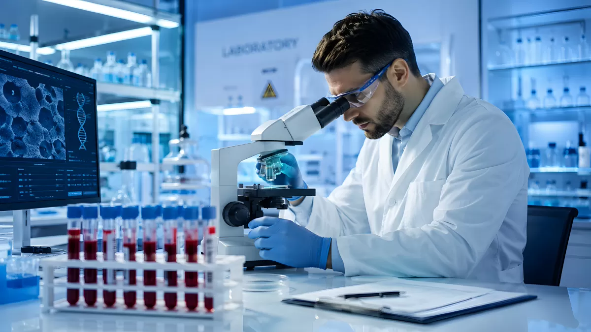 Wissenschaftler untersucht Blutproben im Labor