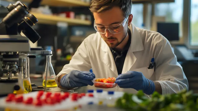Wissenschaftler untersucht frischen Tomaten-Salat im Labor