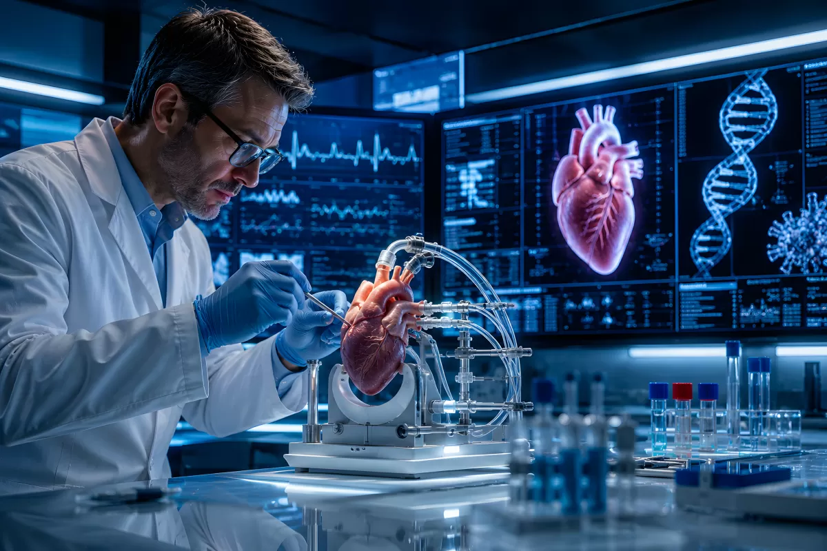 Wissenschaftler untersucht künstliches Herz im Labor
