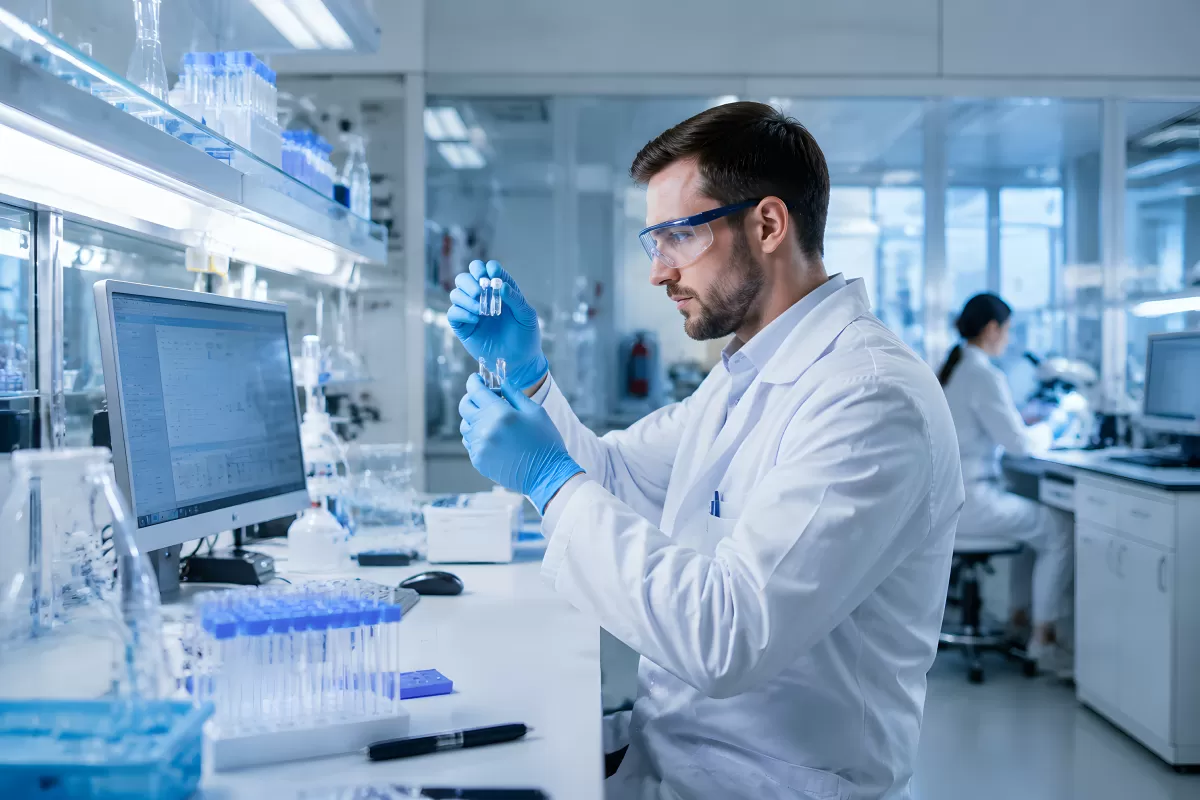 Wissenschaftler untersucht Proben im modernen Labor