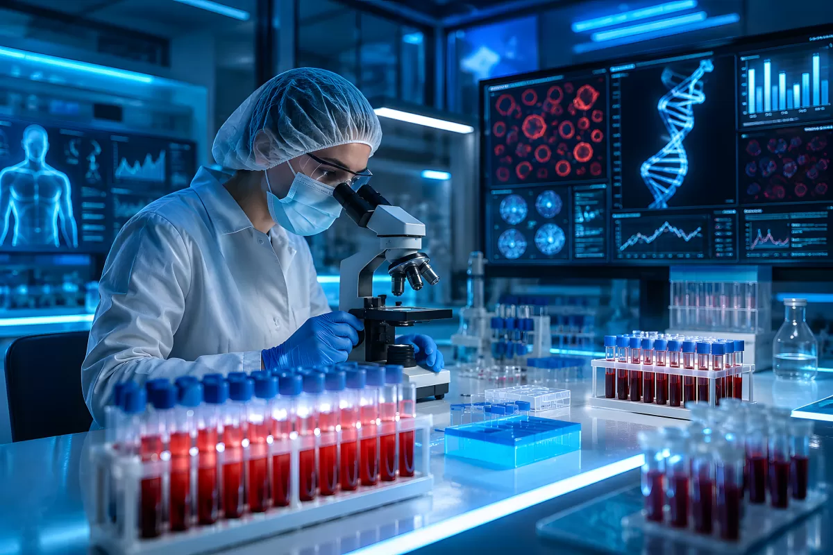 Wissenschaftlerin analysiert Blutproben im Labor