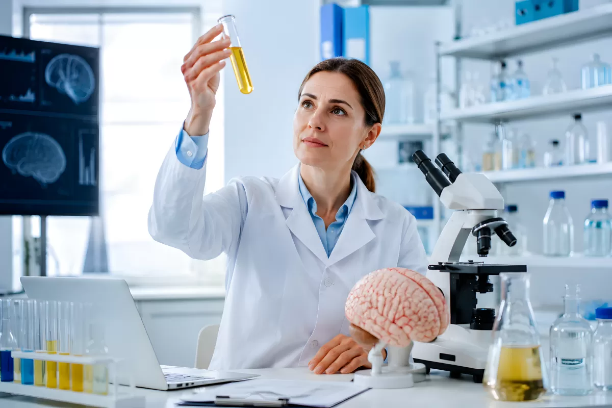 Wissenschaftlerin analysiert Probe im Forschungslabor