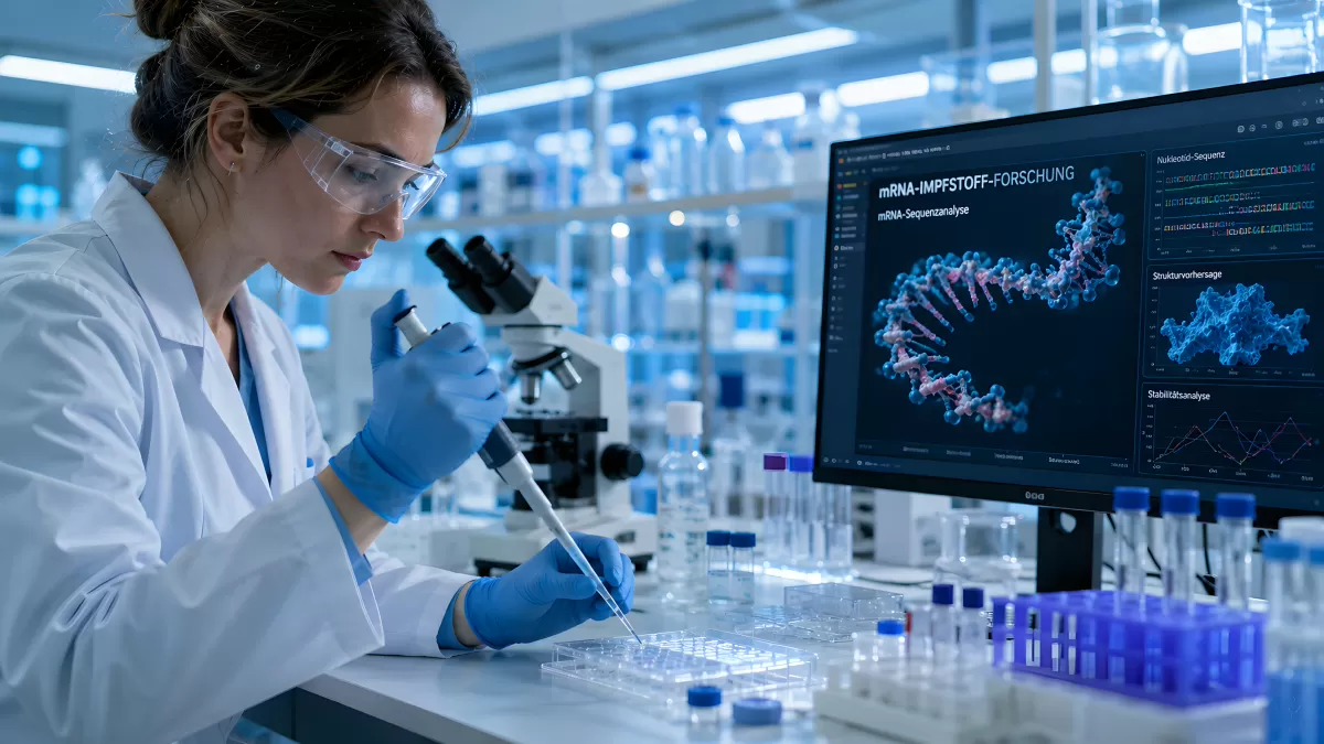 Wissenschaftlerin forscht an mRNA-Impfstoff im Labor