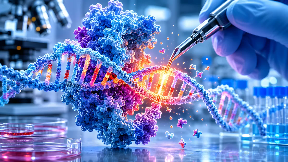 Wissenschaftliche DNA-Bearbeitung mit Pinzette im Labor