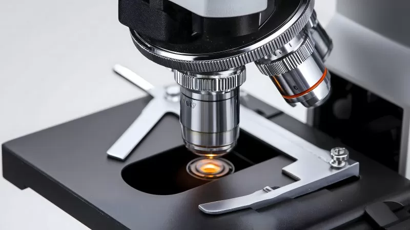 Wissenschaftliches Mikroskop isoliert auf weißem Hintergrund