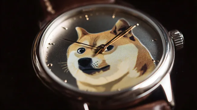 Witzige Armbanduhr mit Doge-Motiv und goldener Ziffernverzierung