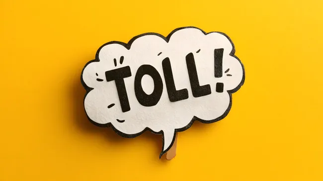 Witzige Comic-Sprechblase mit 'Toll!'-Ausruf auf gelbem Hintergrund