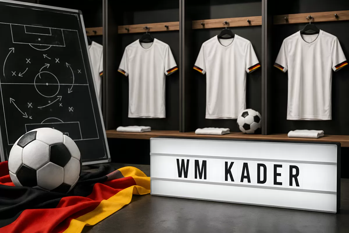 WM Kader Deutschland – Umkleidekabine mit Trikots