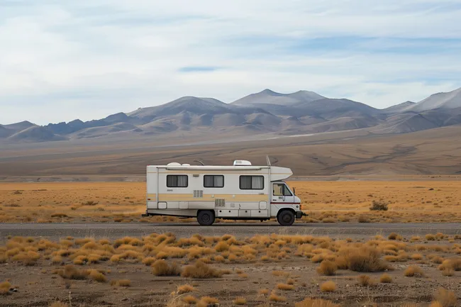 Wohnmobil in der Wüstenlandschaft