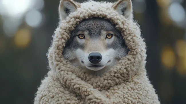 Wolf in Schafskleidung - Nahaufnahme im Freien