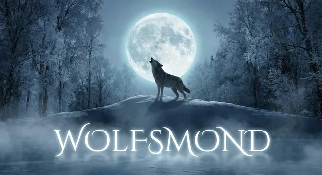 Wolfsrudel bei Vollmondnacht im Winterwald