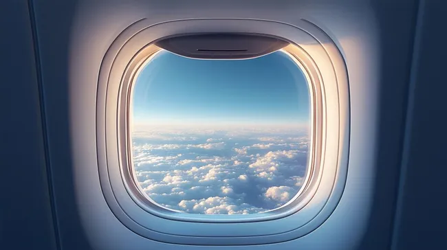 Wolkenwelt aus Flugzeugfenster in sommerlicher Atmosphäre