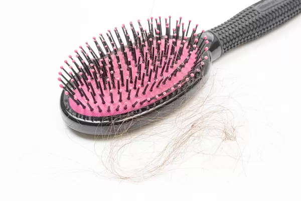 Woman Brush with Hair on it. Hair loss disease