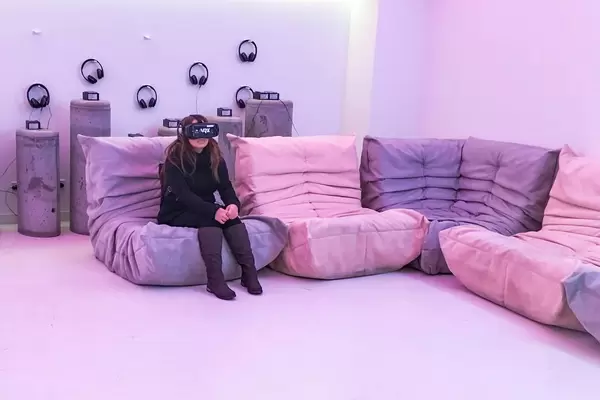Woman using a virtual reality headset
