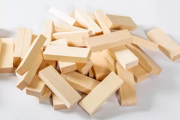 Wood blocks game, Jenga on white background