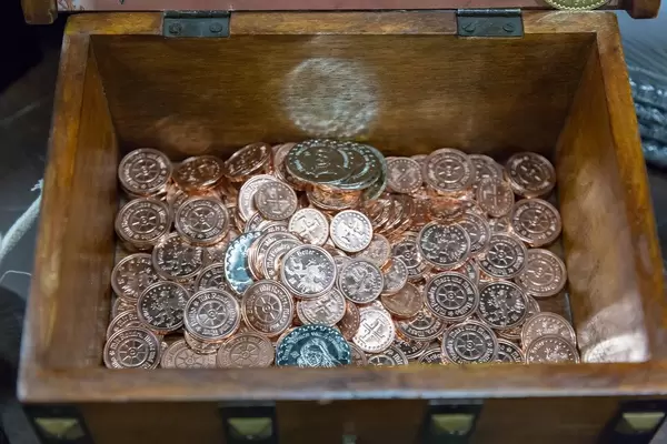 Wooden box with LARP coins