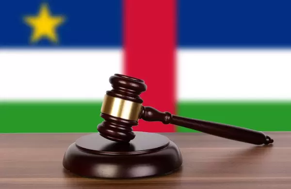 Wooden gavel and flag of Central African Republic