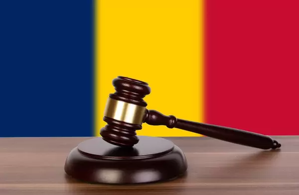 Wooden gavel and flag of Chad