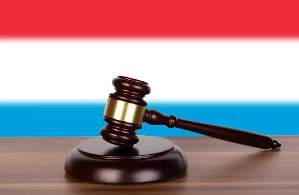Wooden gavel and flag of Luxembourg