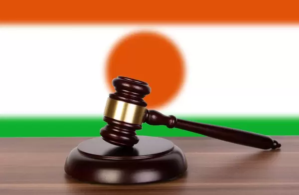Wooden gavel and flag of Niger