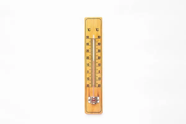 Wooden thermometer on white background
