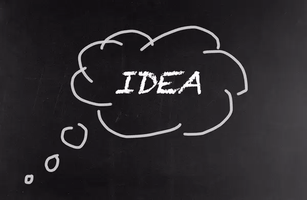 Word idea written on the blackboard inside the cloud speech bubble