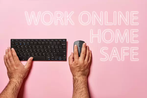 Work online, work home, work safe concept