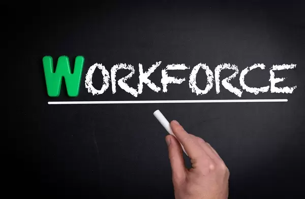 Workforce text on blackboard