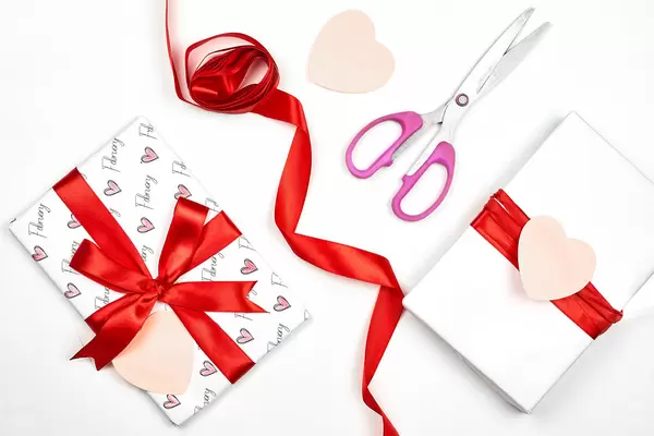 Workplace for preparing handmade Valentine's day gifts