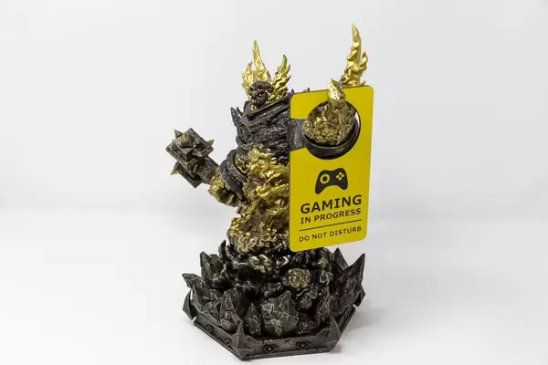 World of Warcraft character Ragnaros with "Gaming in progress - do not disturb" door hanger for gamers