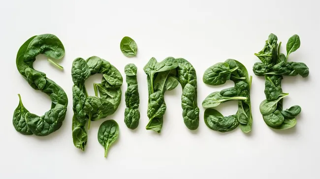 Wort 'Spinat' aus frischen grünen Blättern