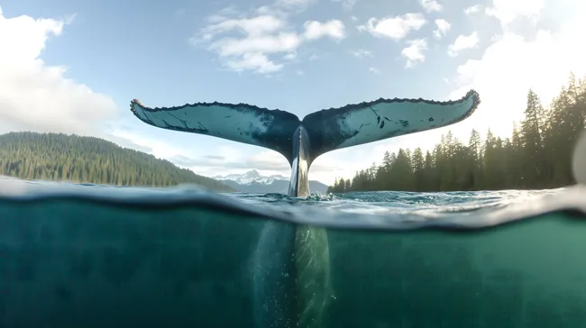 Wuchtiger Walrücken taucht in smaragdgrüne Gewässer