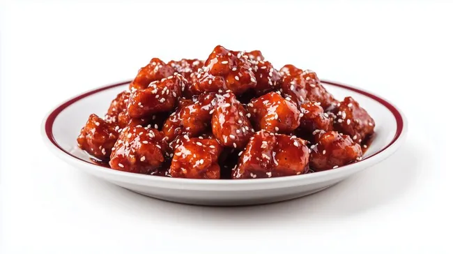 Würzig-süßes Hühnchen mit Sesam auf Teller