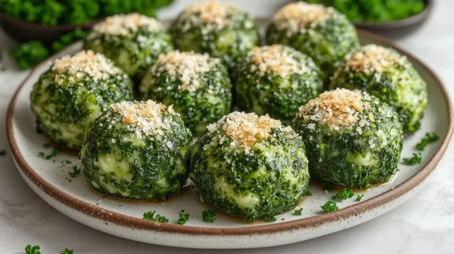 Würzige grüne Knödel mit knuspriger Panade