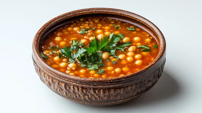 Würzige Kichererbsen-Suppe in rustikaler Schüssel