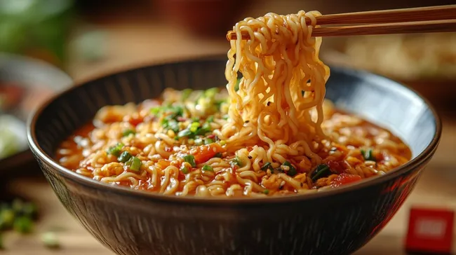 Würzige Nudelsuppe mit frischen Gemüseakzenten