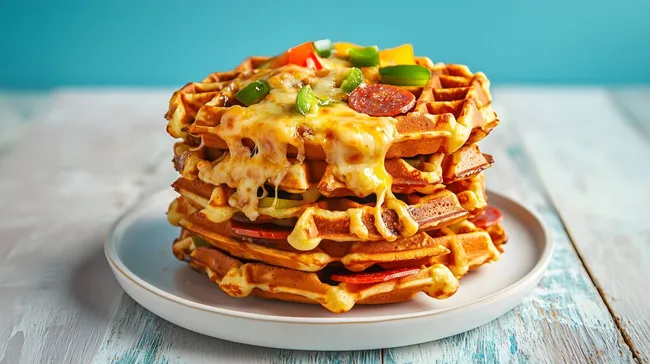 Würzige Pizza-Waffeln mit Käse und Paprika