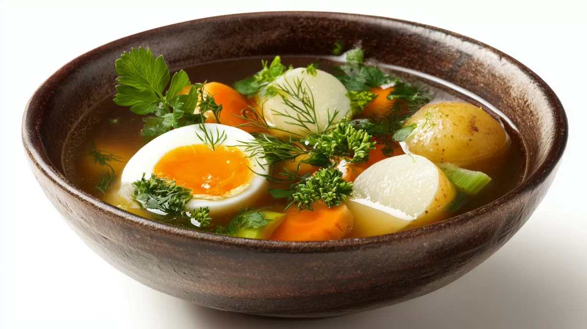 Würzige serbische Bohnensuppe mit Ei und Gemüse