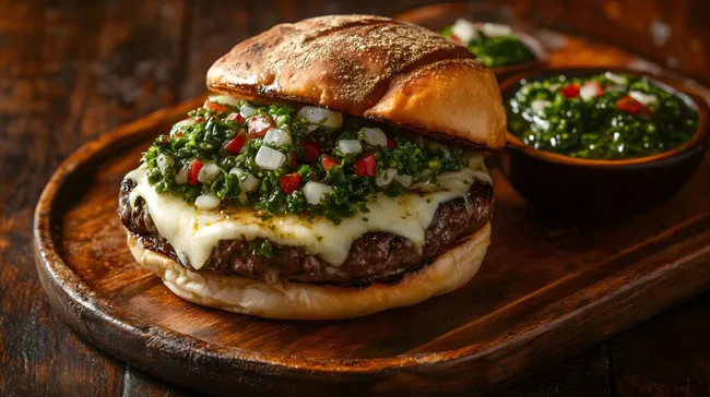 Würziger argentinischer Burger mit Chimichurri und Käse