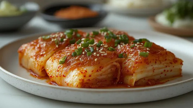 Würziger koreanischer Kimchi-Salat auf Teller