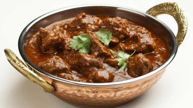 Würziger Lamm-Curry in traditioneller Kupferschale