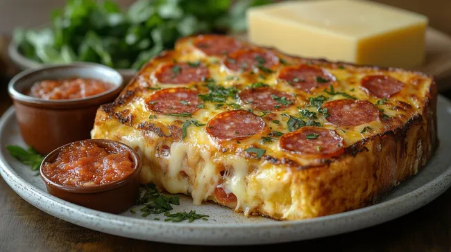 Würziger Pizza-French-Toast mit Salami und Käse