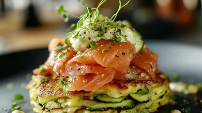 Würziger Zucchini-Lachs-Snack mit frischer Kresse