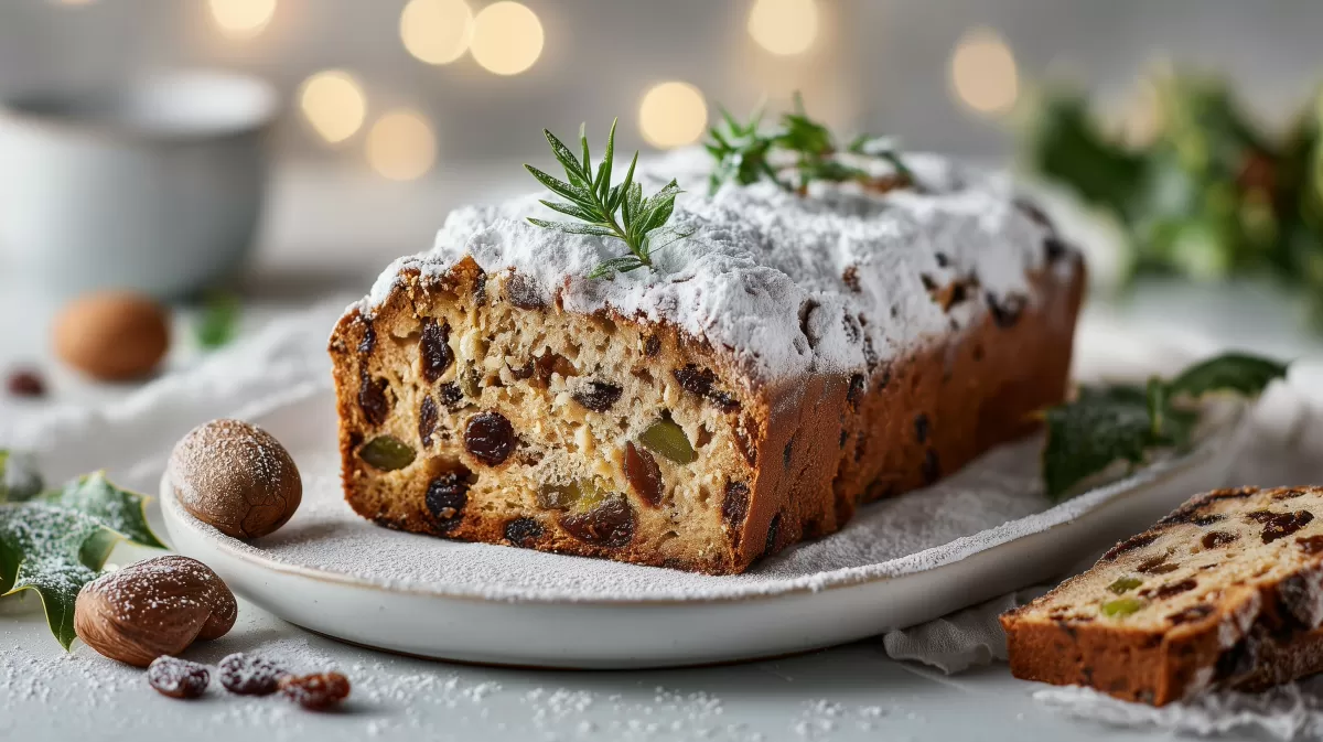 Würziges Adventsbrot mit Rosinen und Puderzucker
