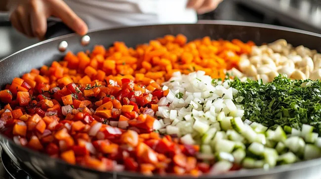 Würziges Gemüsemix in rustikaler Schüssel