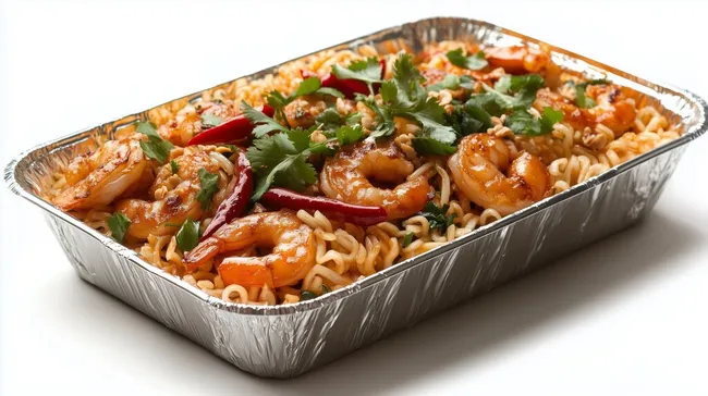 Würziges Pad Thai-Gericht in Aluschale